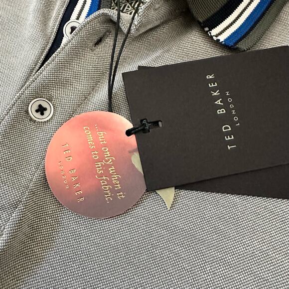 Ted Baker Shred Tipped Pique Polo In Khaki - Picture 5 of 9